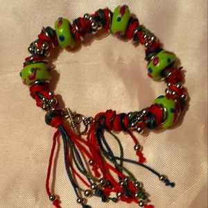 Waxed threads polymer and silver beads bracelets